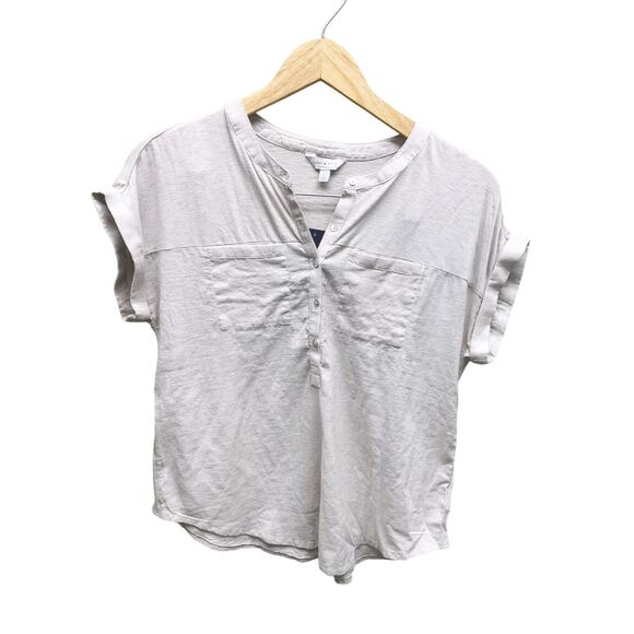 Lucky Brand Beige Cap Cuffed Sleeve V Neck Top Size XS MSRP $54.50 NWT - Picture 3 of 6